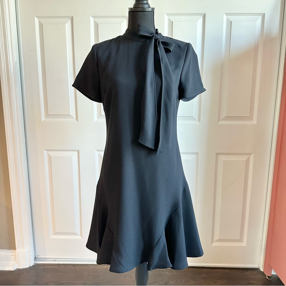 CeCe Black Tie Neck A-line Cocktail Dress